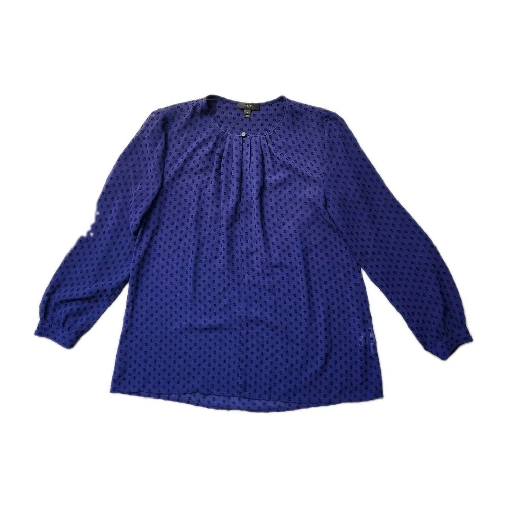 J.Crew Blue Textured Dot Blouse Long Sleeve Keyhole Neck Women 4 Lightweight EUC